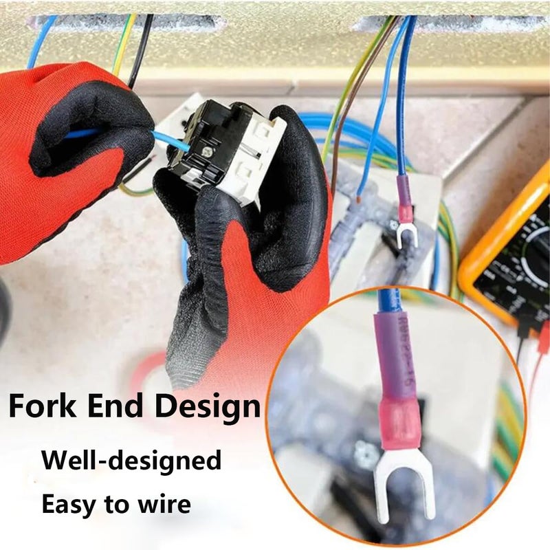 Teansic 100PCS Heat Shrink Fork Connectors 16-14 Gauge,U-Type Spade Wire Connectors Kit,Insulated Waterproof Marine Crimp Terminals for Watercraft, Electronics, Automotive - Image 4